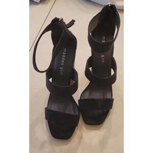 Madden Girl Women Black Zip Up Strappy 4" Chunky Heels Sandal Sz 8M